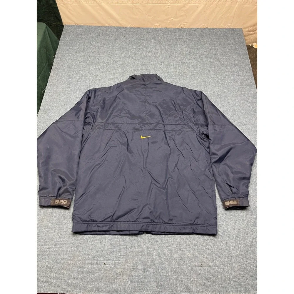 VTG Nike Navy Blue Yellow Full Zip Windbreaker Jacket Mens L Fleece Lined